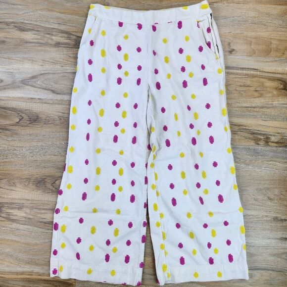 🔹️Anthropologie Cream w/Pink & Yellow Dot Wide Leg Cropped Pants Size 10 - Picture 4 of 15